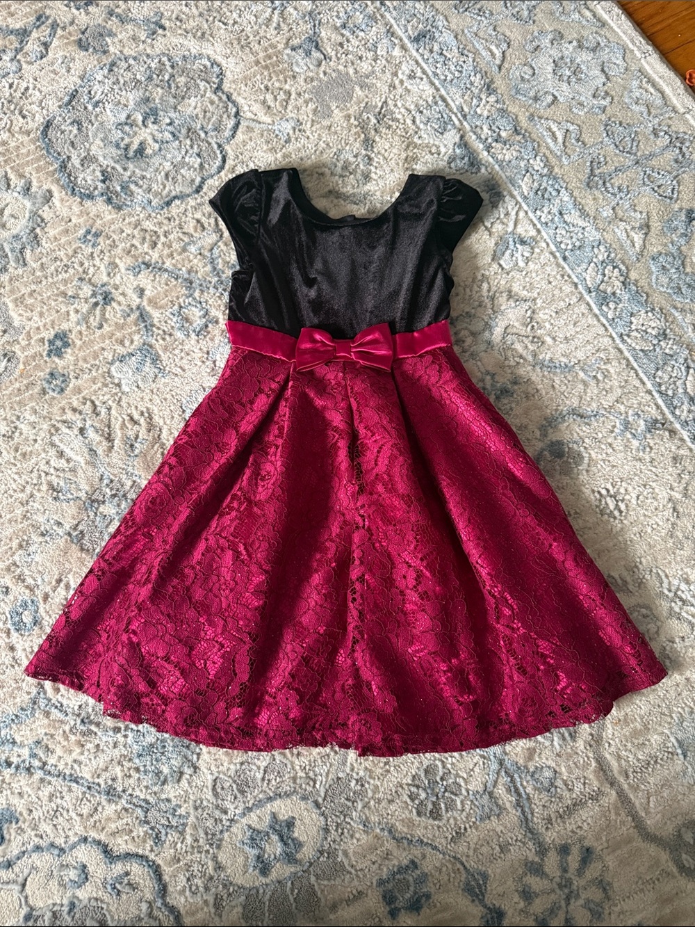 Jona Michelle Black and Burgundy Lace Holiday Dress with Bow